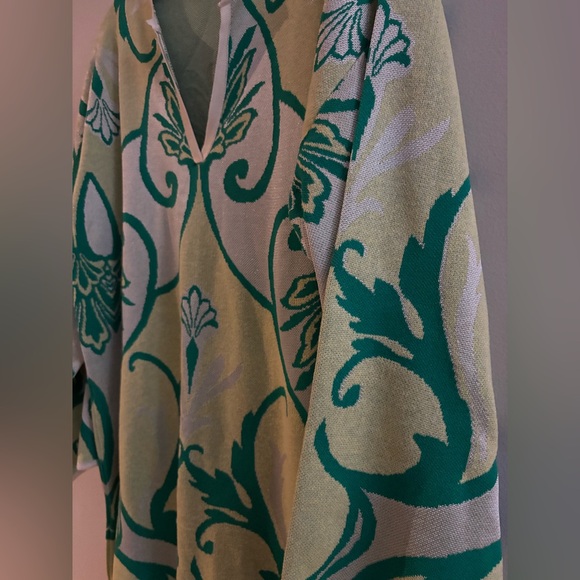 Jacquard Knit Boho Floral Hippie Tunic Dress Oversized Green TikTok Kaftan L-XL - Picture 4 of 16